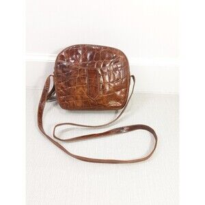 L.J. Simone Vintage Crossbody Bag Brown Croc Embossed Tassel Flaw